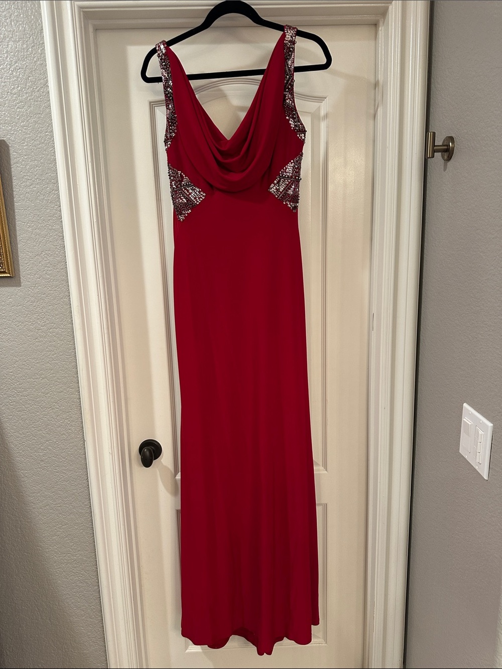 Elegant Red Beaded Evening Gown
